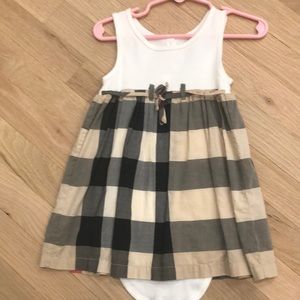 Burberry girls dress - white with plaid check pattern skirt